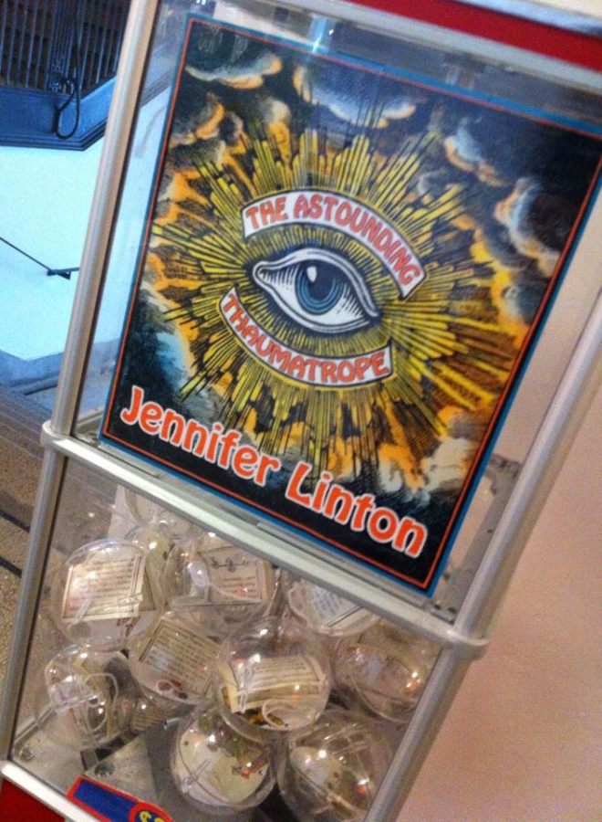 Photo of my thaumatropes in the Magic Gumball Machine of Fate located at Artscape Youngplace in Toronto. 